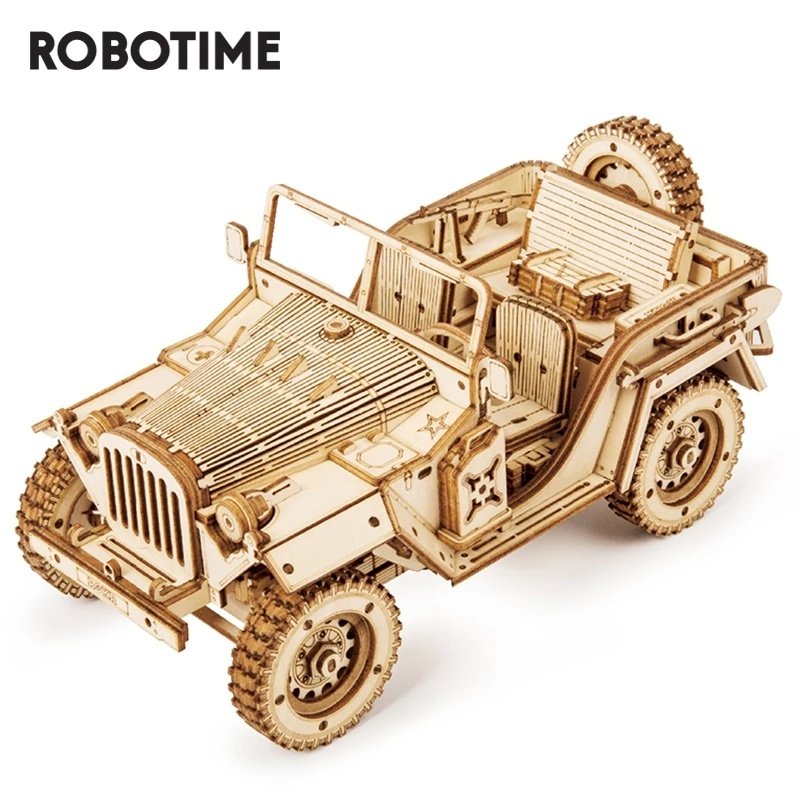 3D Wooden Puzzle Army Jeep Model Kit – 1:18 Scale DIY Mechanical Toy - Image 6