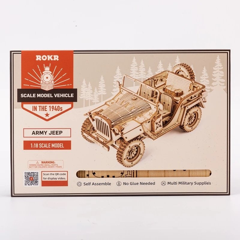 3D Wooden Puzzle Army Jeep Model Kit – 1:18 Scale DIY Mechanical Toy - Image 4