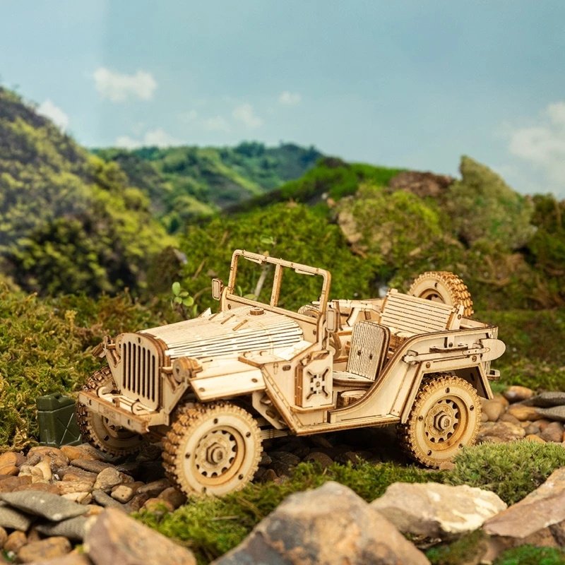 3D Wooden Puzzle Army Jeep Model Kit – 1:18 Scale DIY Mechanical Toy - Image 7