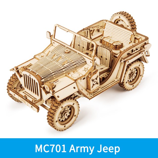 3D Wooden Puzzle Army Jeep Model Kit – 1:18 Scale DIY Mechanical Toy - Image 10