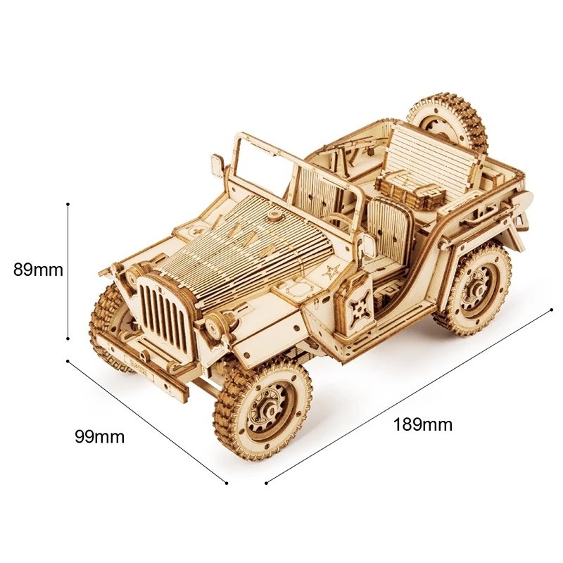 3D Wooden Puzzle Army Jeep Model Kit – 1:18 Scale DIY Mechanical Toy - Image 8