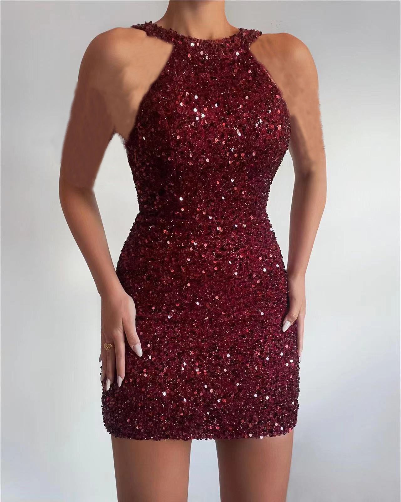 New Sequin Formal Short Micro-elastic Tight Sleeveless Dress - Image 4
