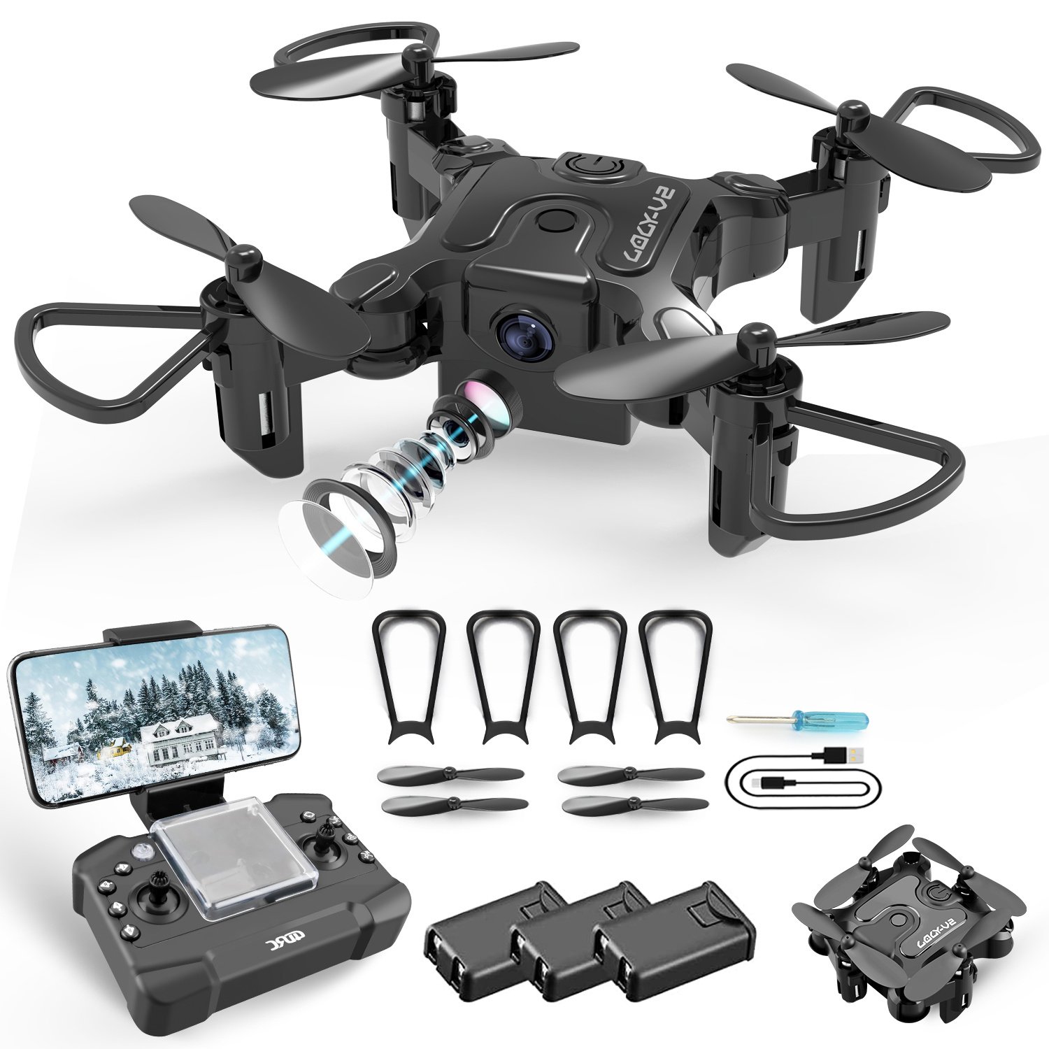 AU- V2 Mini Drone Selfie WIFI FPV - HD Camera Foldable Arm RC Quadcopter Toy