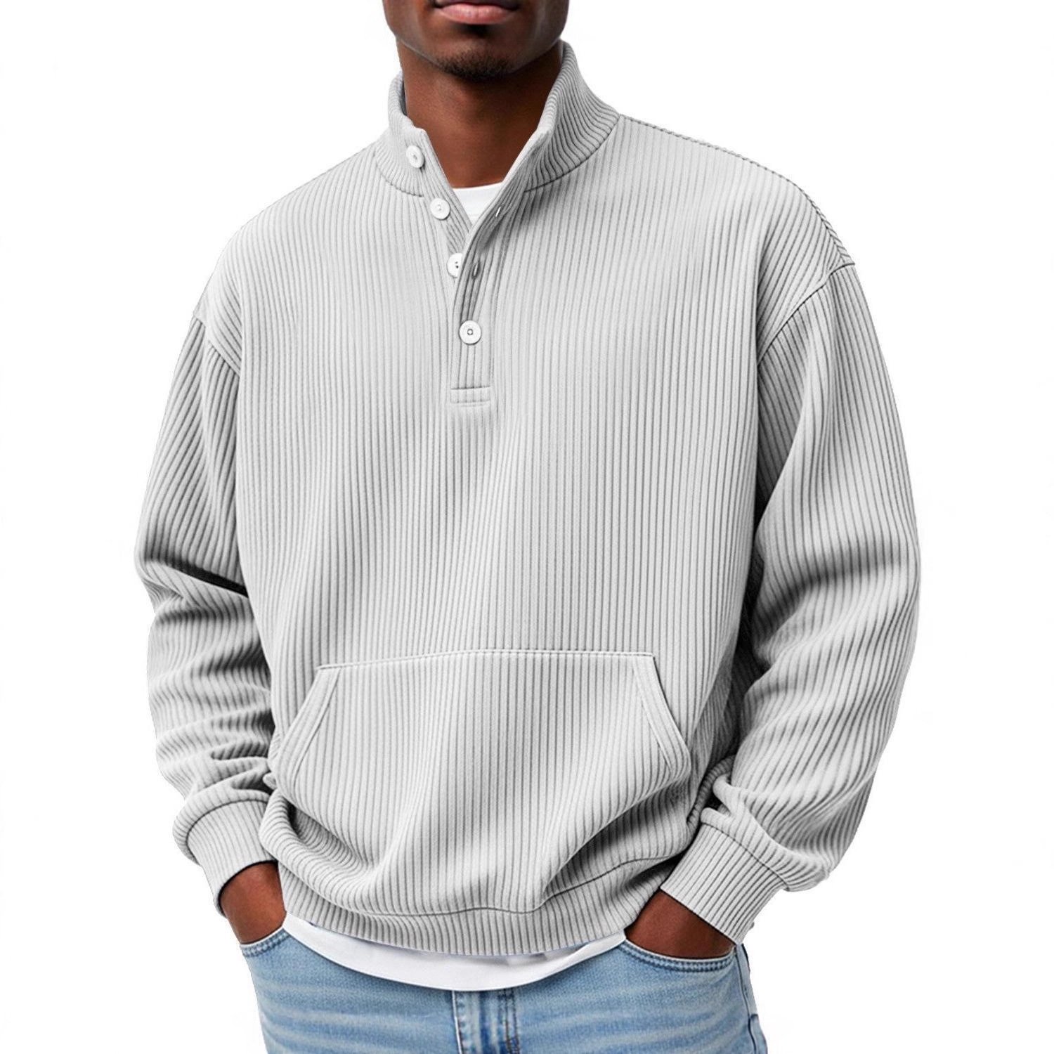 Mens Solid-Color Turtleneck Casual Long-Sleeve Polo Sweatshirt With Pockets For Men Spring Autumn Clothing Loose Button Polo Collar Tees Tops Man Outwear - Image 6
