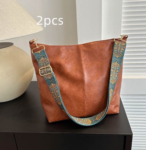 Women's Shoulder Bag With Ethnic Style Wide Shoulder Strap Ins Large Capacity Bucket Crossbody Bags Fashion Handbag - Image 7