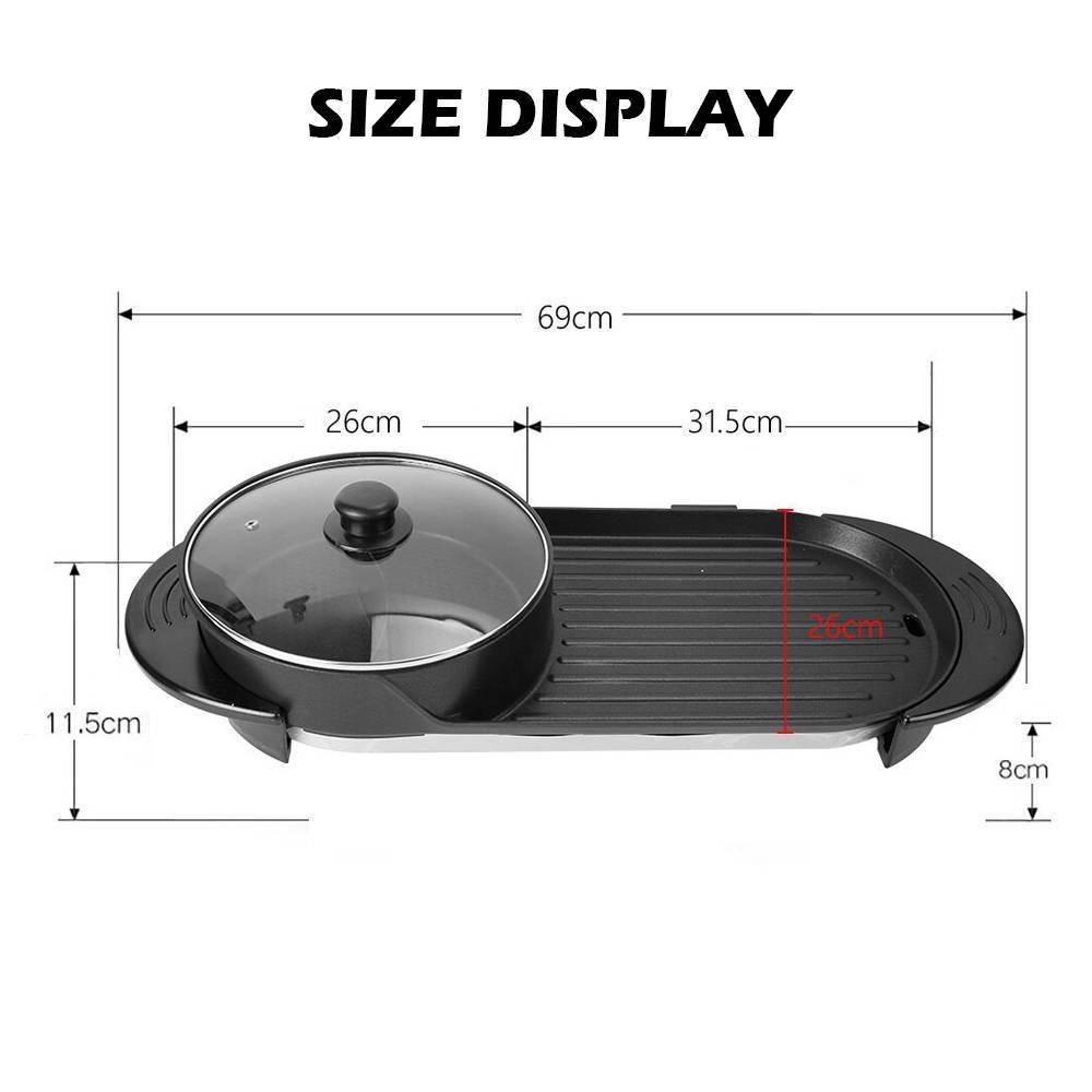 Electric 2 In 1 Hot Pot Hotpot BBQ Grill Oven Smokeless Barbecue Pan Machine - Image 6