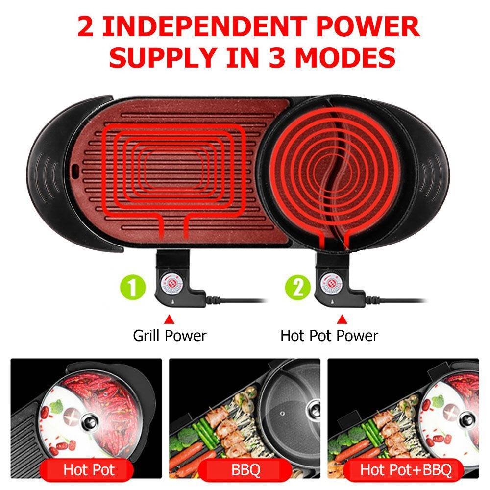 Electric 2 In 1 Hot Pot Hotpot BBQ Grill Oven Smokeless Barbecue Pan Machine - Image 4