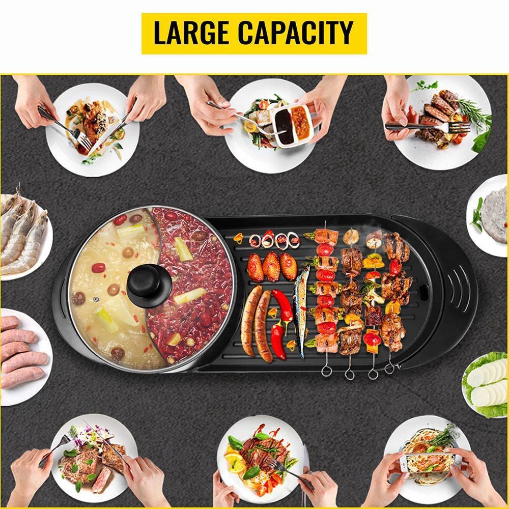 Electric 2 In 1 Hot Pot Hotpot BBQ Grill Oven Smokeless Barbecue Pan Machine - Image 5